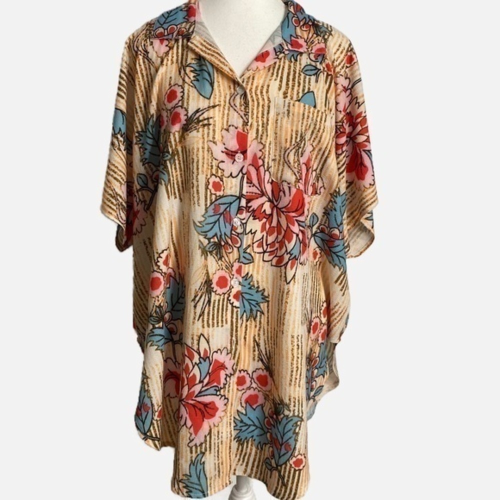 Cupshe Floral Stripe Swim Coverup in Beige, Coral & Teal